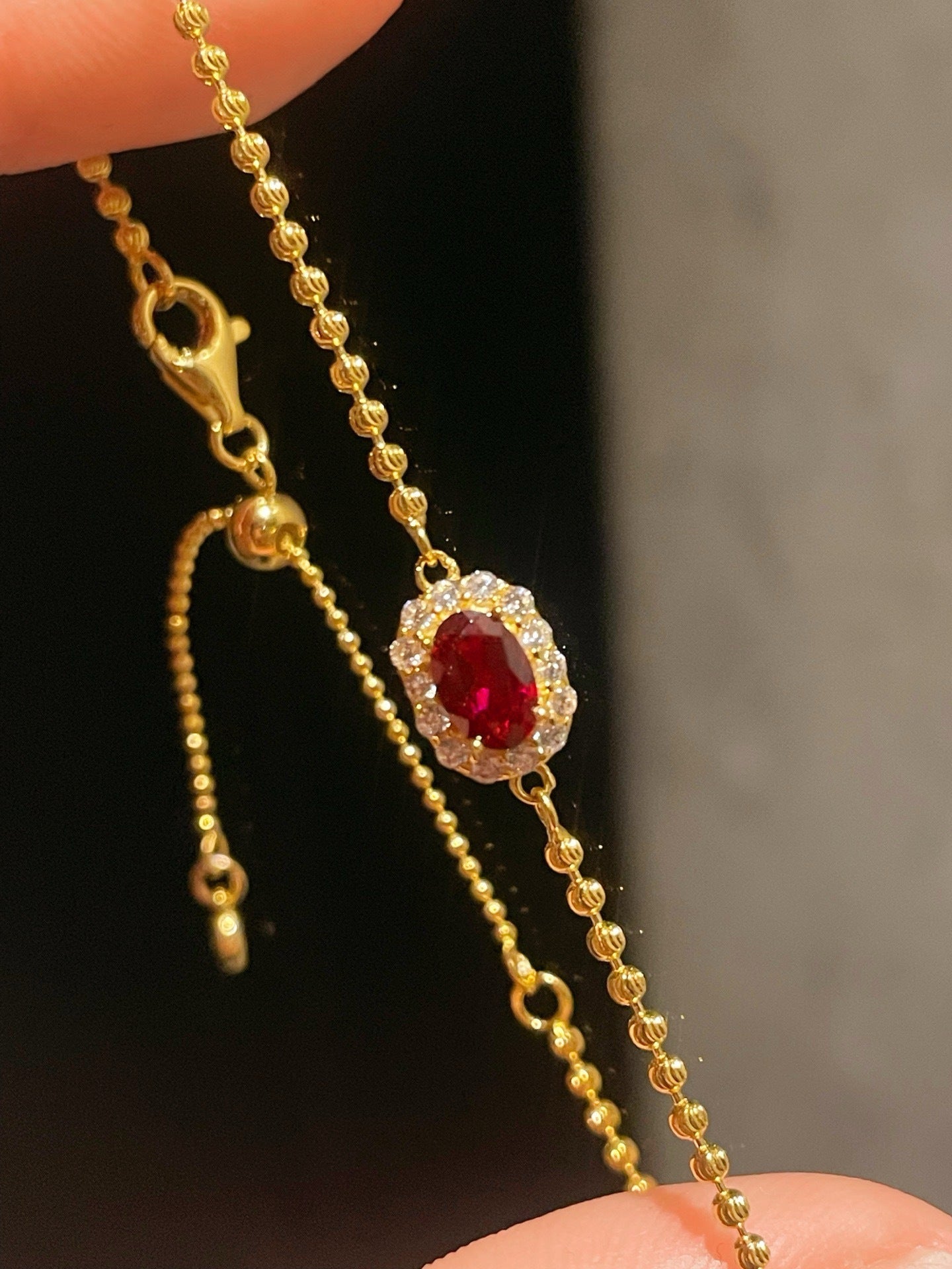 Red Corundum High Carbon Diamond Inlaid Adjustable Beaded Chain Bracelet - floysun