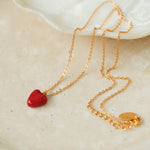 Red Enamel Heart Pendant Necklace - floysun