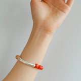 Red Onyx Gradient Silver Tube Stretch Bracelet - floysun