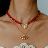 Red Romance – Red Bead Necklace with Vintage Heart Pendant - floysun