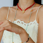Red Romance – Red Bead Necklace with Vintage Heart Pendant - floysun