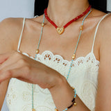 Red Romance – Red Bead Necklace with Vintage Heart Pendant - floysun