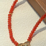 Red Romance – Red Bead Necklace with Vintage Heart Pendant - floysun