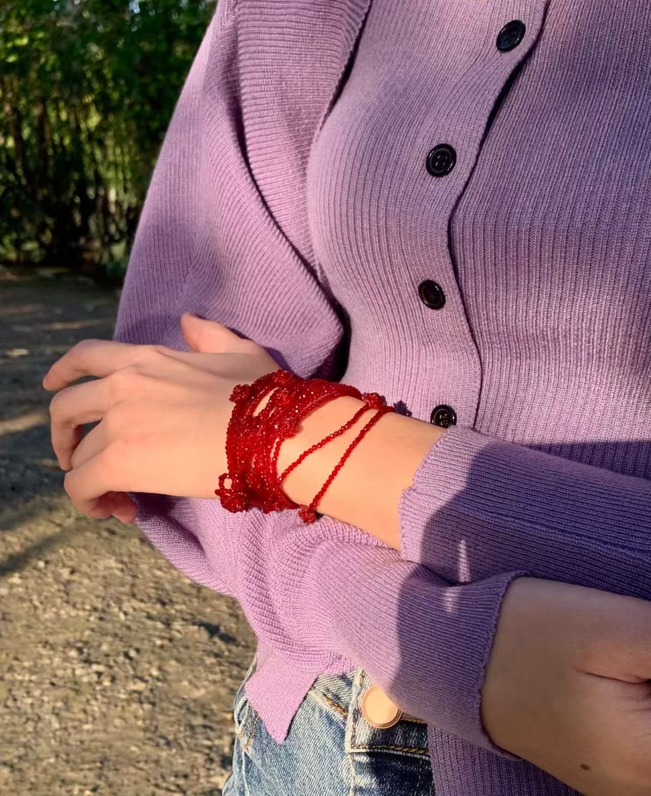 Red Rose Glass Bead Extra - Long Necklace - floysun