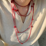 Red Rose Glass Bead Extra - Long Necklace - floysun