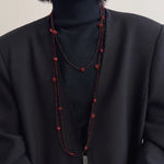 Red Rose Glass Bead Extra - Long Necklace - floysun