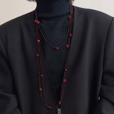 Red Rose Glass Bead Extra - Long Necklace - floysun