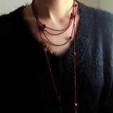 Red Rose Glass Bead Extra - Long Necklace - floysun