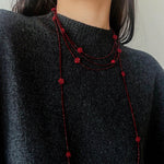 Red Rose Glass Bead Extra - Long Necklace - floysun