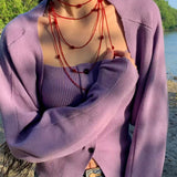 Red Rose Glass Bead Extra - Long Necklace - floysun