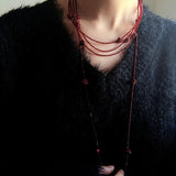 Red Rose Glass Bead Extra - Long Necklace - floysun