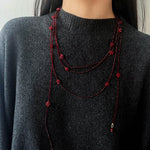 Red Rose Glass Bead Extra - Long Necklace - floysun