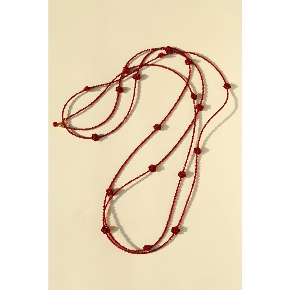 Red Rose Glass Bead Extra-Long Necklace - floysun