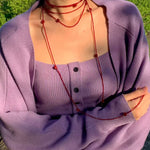 Red Rose Glass Bead Extra - Long Necklace - floysun