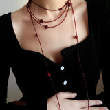 Red Rose Glass Bead Extra - Long Necklace - floysun