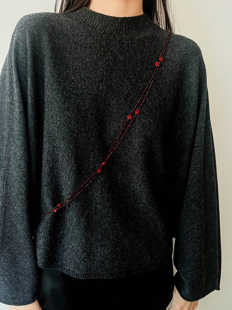 Red Rose Glass Bead Extra - Long Necklace - floysun