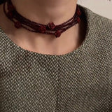 Red Rose Glass Bead Extra - Long Necklace - floysun