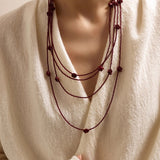 Red Rose Glass Bead Extra - Long Necklace - floysun