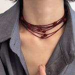 Red Rose Glass Bead Extra - Long Necklace - floysun