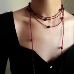 Red Rose Glass Bead Extra - Long Necklace - floysun