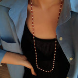 Red Spinel & Pearl Long Necklace | Versatile Layering Statement Piece - floysun