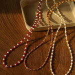 Red Spinel & Pearl Long Necklace | Versatile Layering Statement Piece - floysun