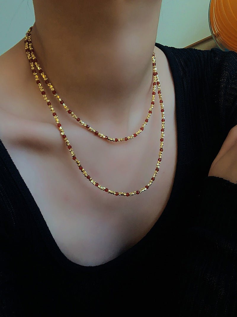 Red Spinel & Pearl Long Necklace | Versatile Layering Statement Piece - floysun