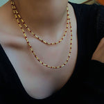 Red Spinel & Pearl Long Necklace | Versatile Layering Statement Piece - floysun
