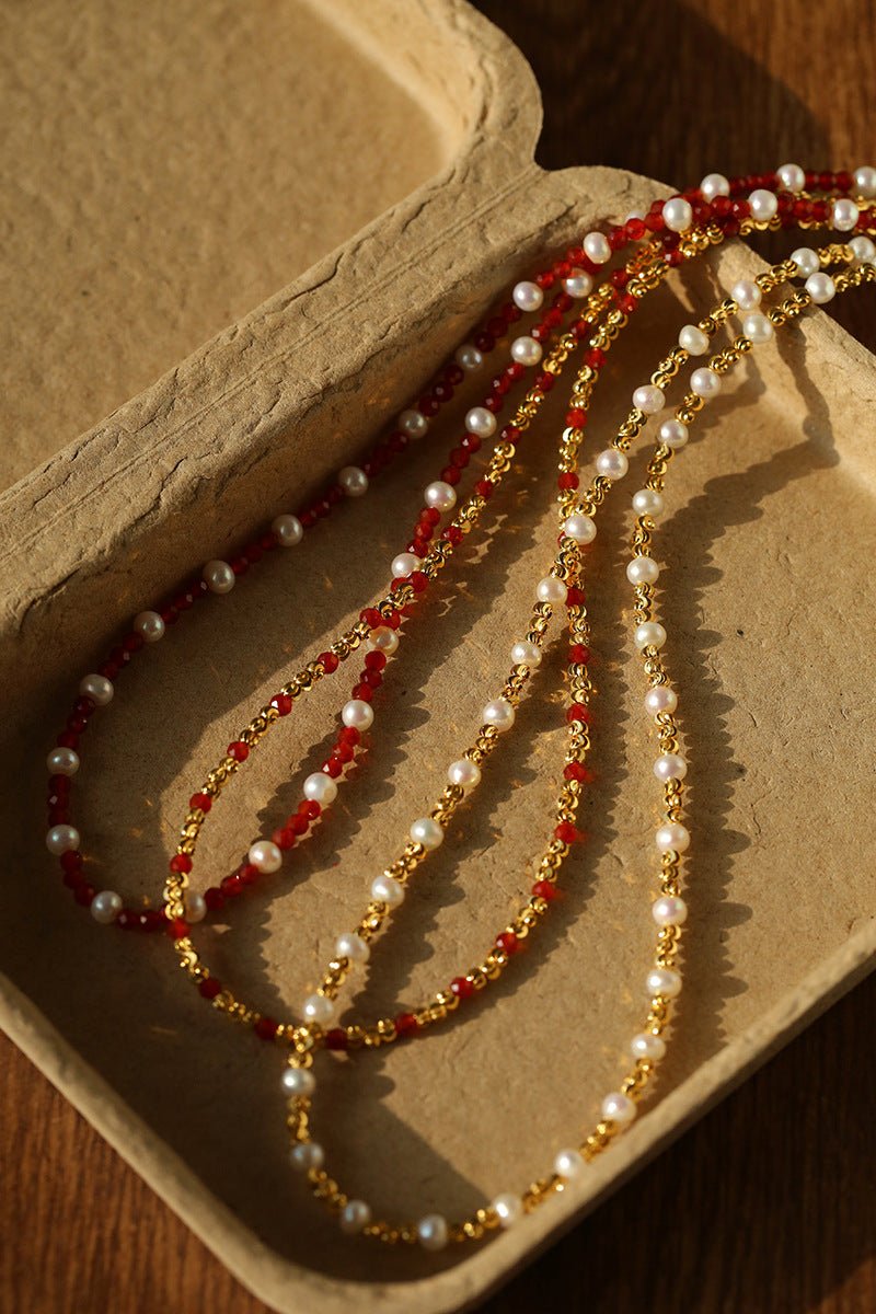 Red Spinel & Pearl Long Necklace | Versatile Layering Statement Piece - floysun