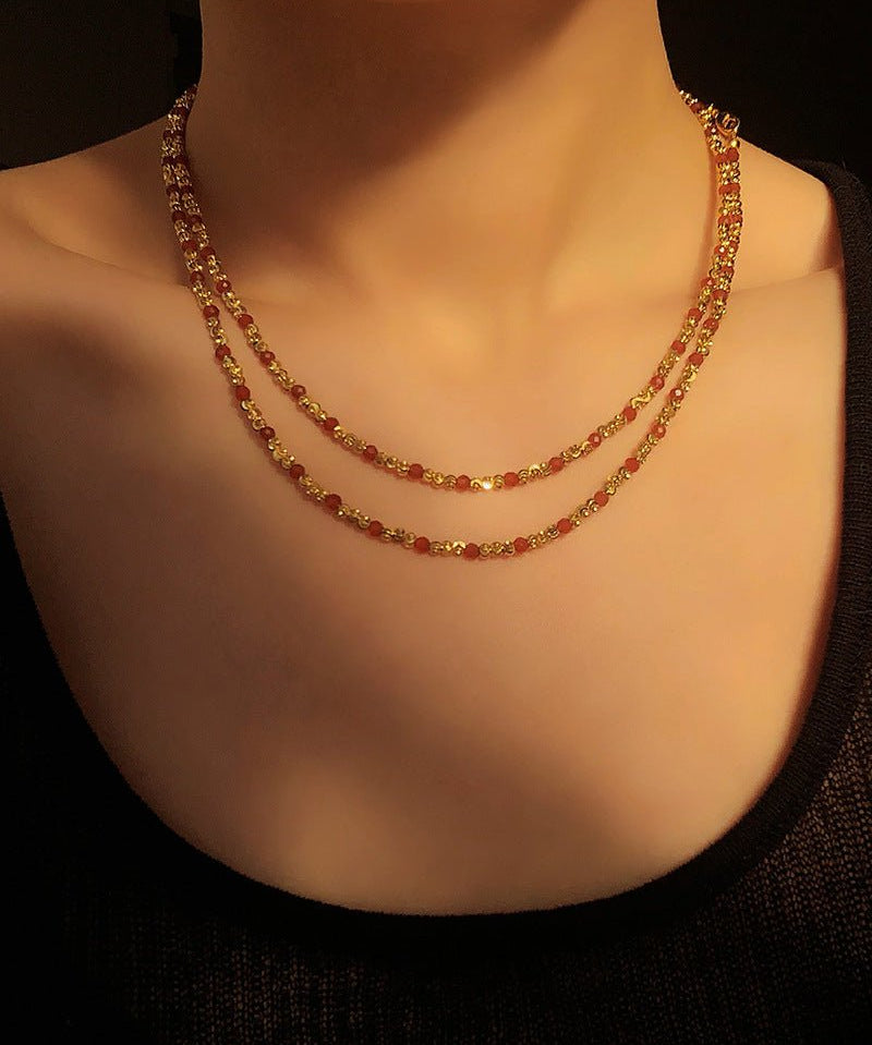 Red Spinel & Pearl Long Necklace | Versatile Layering Statement Piece - floysun