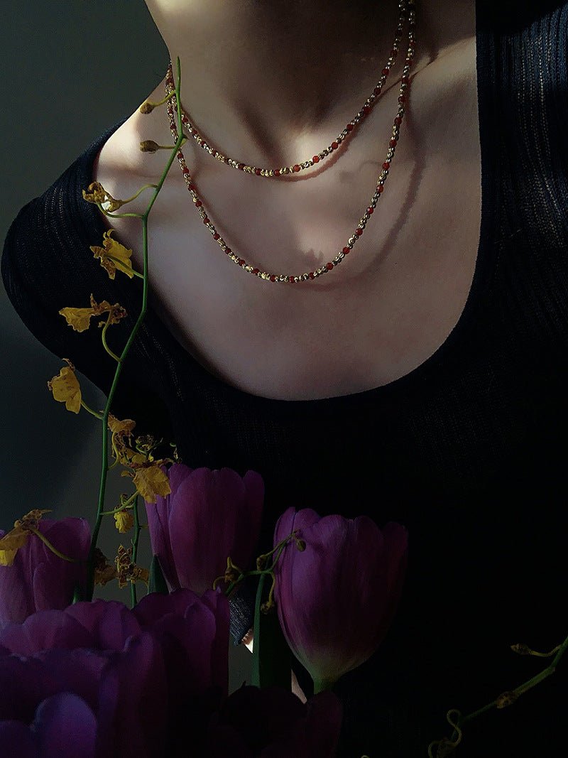 Red Spinel & Pearl Long Necklace | Versatile Layering Statement Piece - floysun