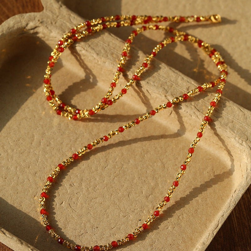 Red Spinel & Pearl Long Necklace | Versatile Layering Statement Piece - floysun