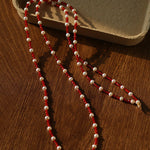 Red Spinel & Pearl Long Necklace | Versatile Layering Statement Piece - floysun
