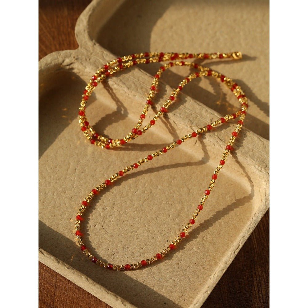 Red Spinel & Pearl Long Necklace | Versatile Layering Statement Piece - floysun