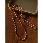 Red Spinel & Pearl Long Necklace | Versatile Layering Statement Piece - floysun