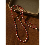 Red Spinel & Pearl Long Necklace | Versatile Layering Statement Piece - floysun