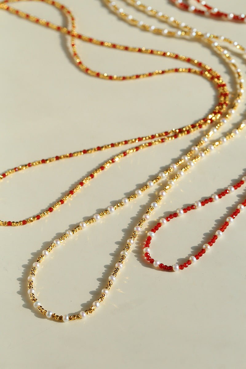 Red Spinel & Pearl Long Necklace | Versatile Layering Statement Piece - floysun
