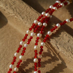 Red Spinel & Pearl Long Necklace | Versatile Layering Statement Piece - floysun