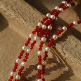 Red Spinel & Pearl Long Necklace | Versatile Layering Statement Piece - floysun