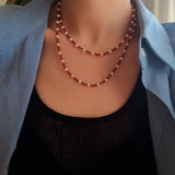 Red Spinel & Pearl Long Necklace | Versatile Layering Statement Piece - floysun