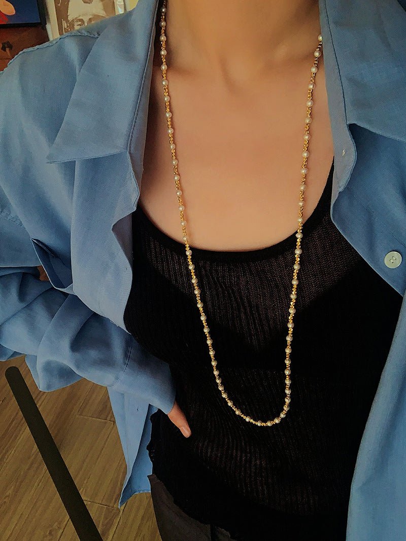 Red Spinel & Pearl Long Necklace | Versatile Layering Statement Piece - floysun