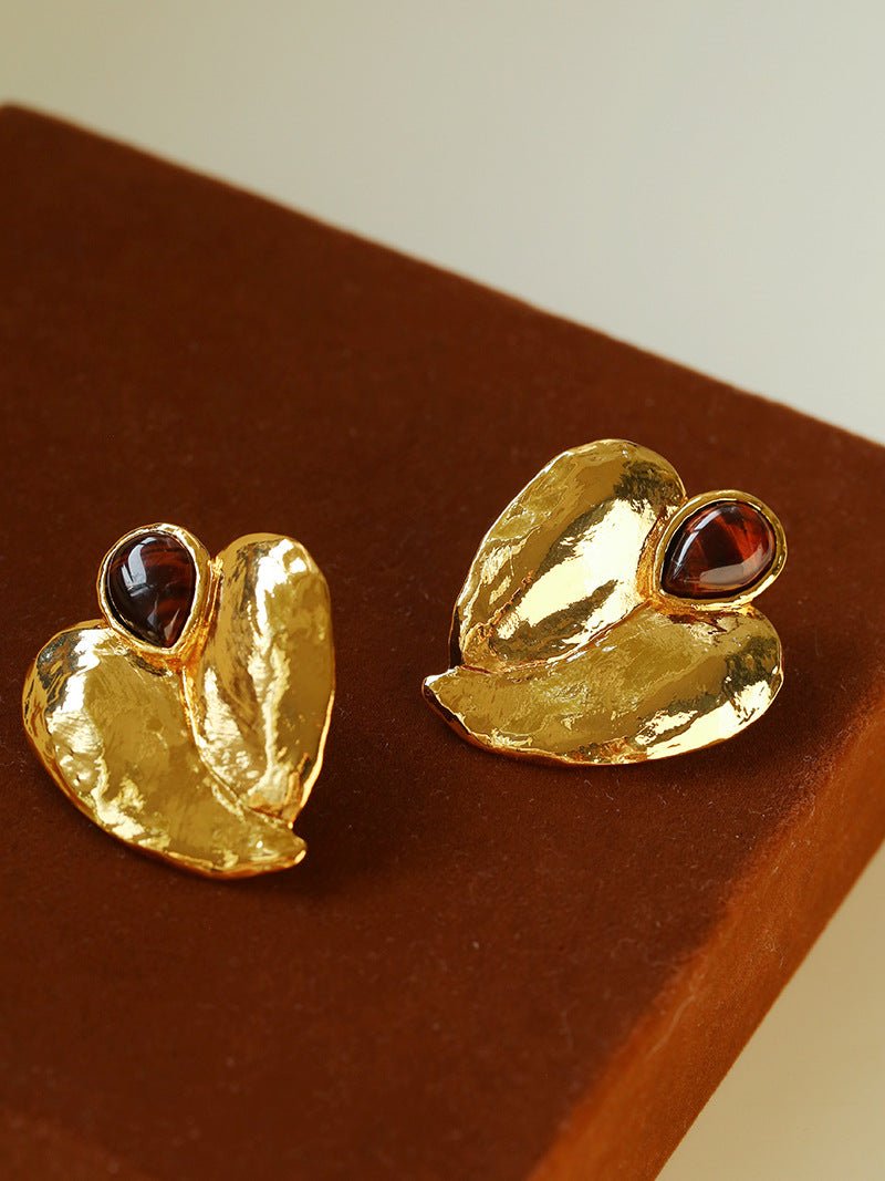 Red Tiger's Eye Heart Stud Earrings - floysun