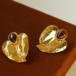 Red Tiger's Eye Heart Stud Earrings - floysun