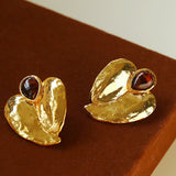 Red Tiger's Eye Heart Stud Earrings - floysun