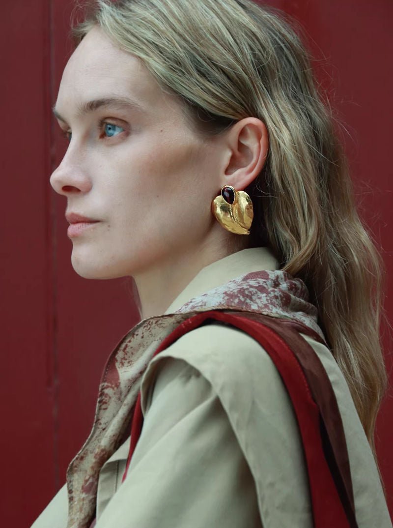 Red Tiger's Eye Heart Stud Earrings - floysun