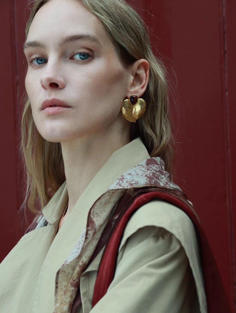 Red Tiger's Eye Heart Stud Earrings - floysun