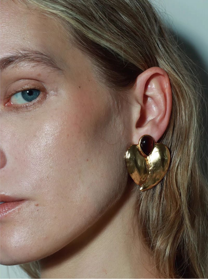 Red Tiger's Eye Heart Stud Earrings - floysun