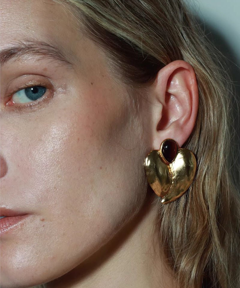 Red Tiger's Eye Heart Stud Earrings - floysun