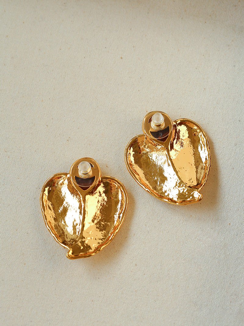 Red Tiger's Eye Heart Stud Earrings - floysun