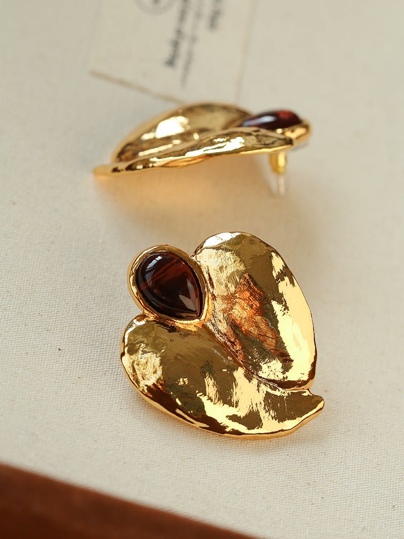 Red Tiger's Eye Heart Stud Earrings - floysun